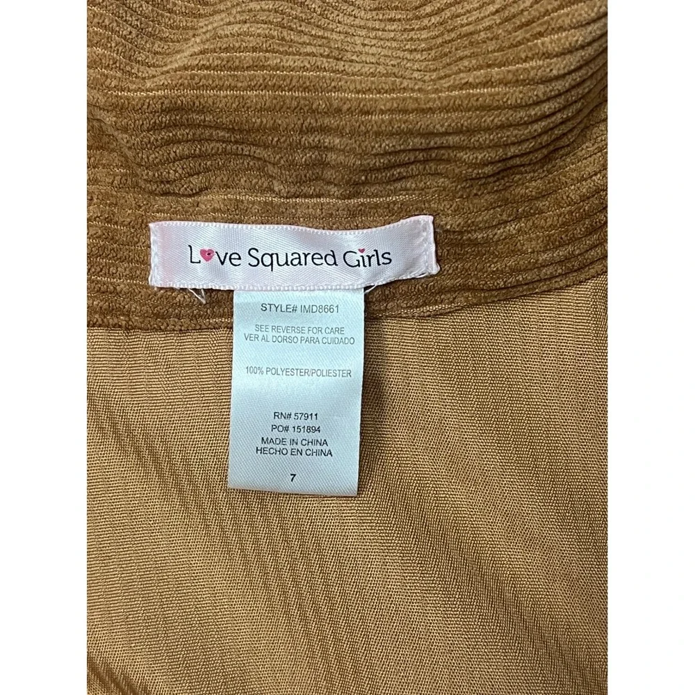 Love Squared Girls Size 7 Brown Corduroy Cropped Jacket Button Front Pockets